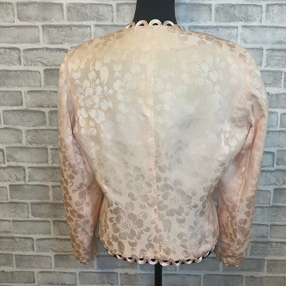 Anne Crimmins Long Sleeve Scalloped Floral Print Satin Blouse Pink Women's 14 - Picture 4 of 6